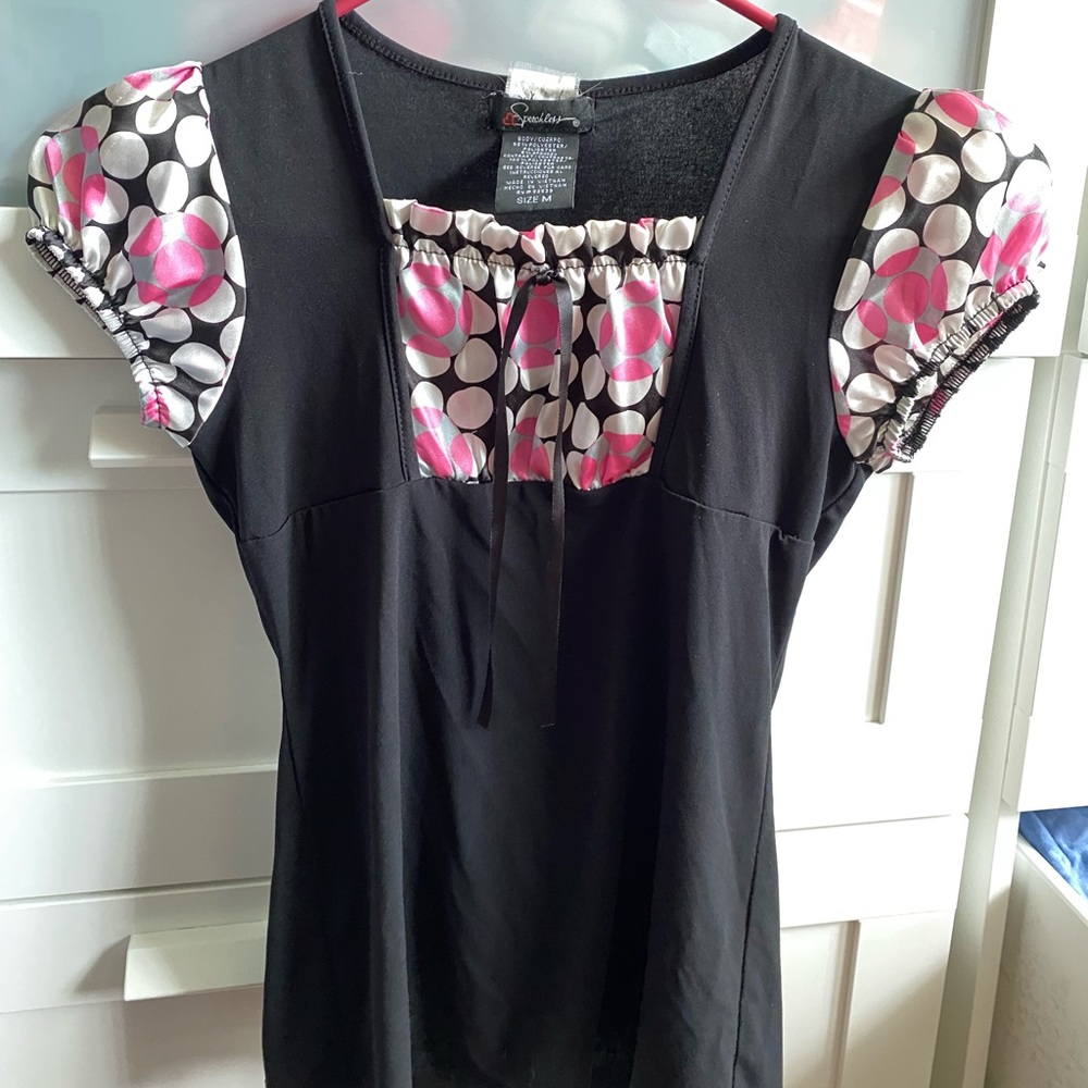 speechless black blouse with polka dots
